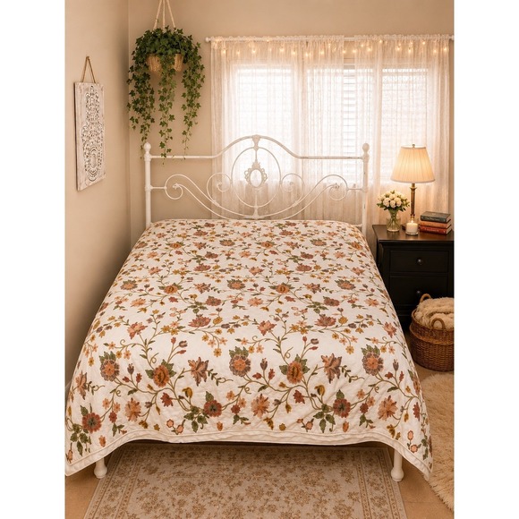 Other - King Boho Crewel Embroidered Floral Quilt Anthropologie Style Cottagecore
